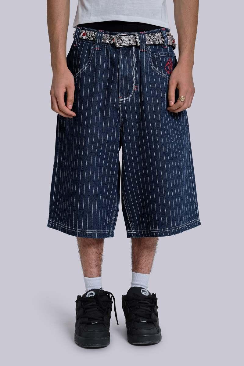 jaded london Ollie Pinstripe Jorts Blue