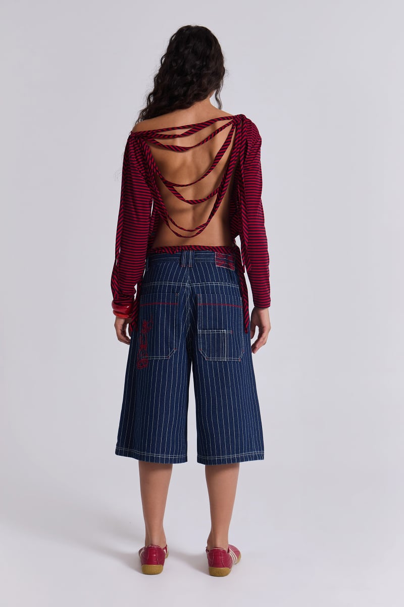 jaded london Ollie Pinstripe Jorts Blue