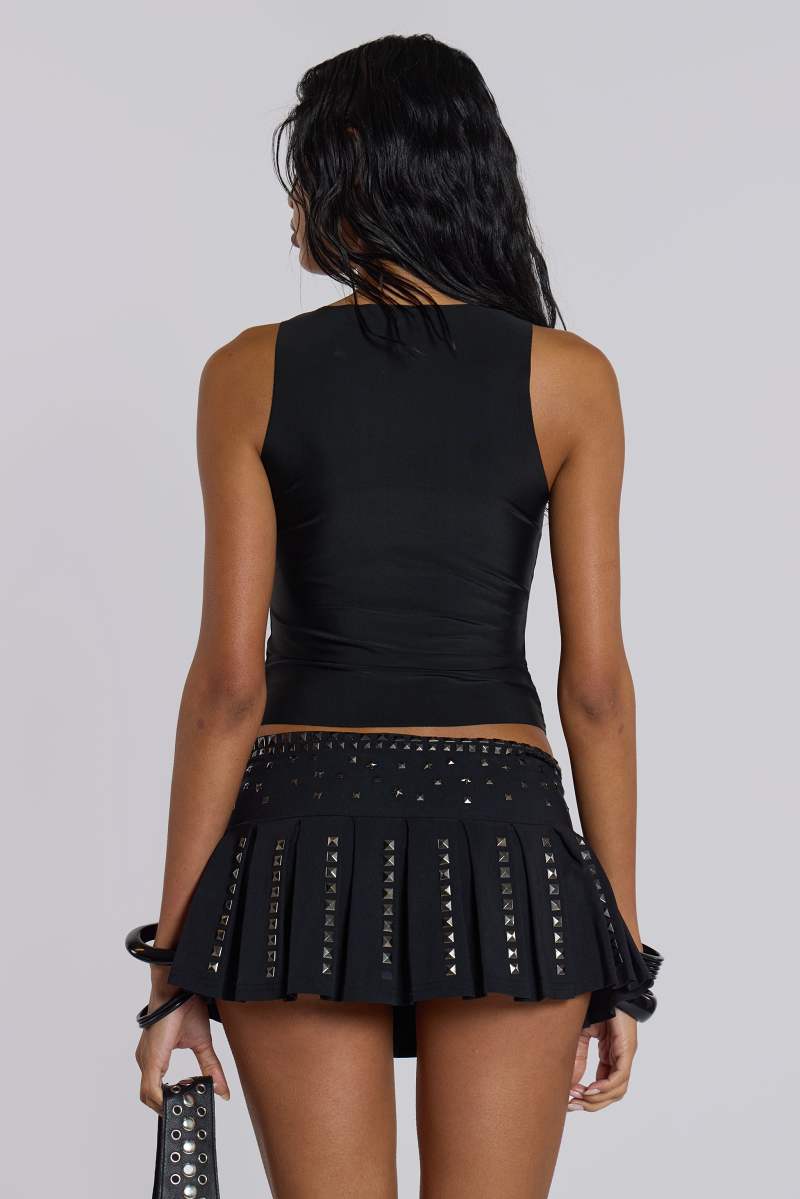 Jaded London Onyx Studded Pleated Skirt Black