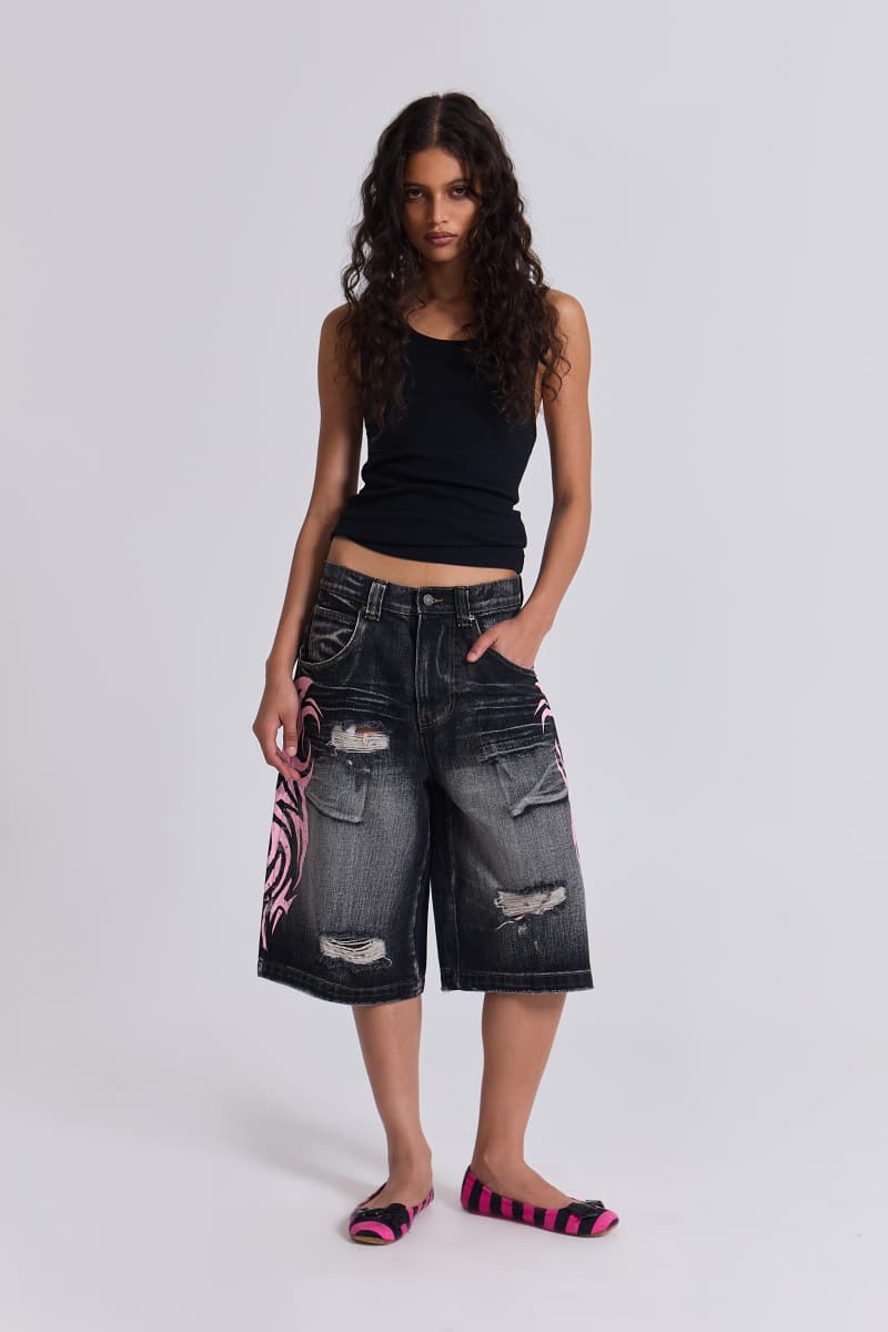 Jaded London Pink Blade Colossus Jorts Black