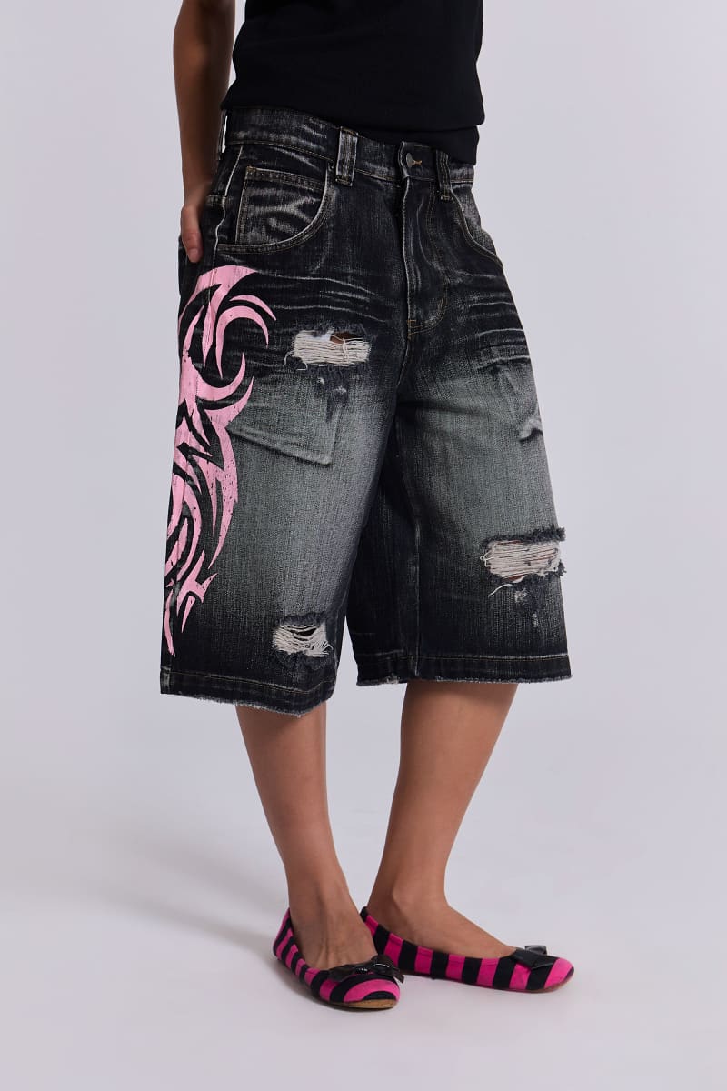 jaded london Pink Blade Colossus Jorts Black
