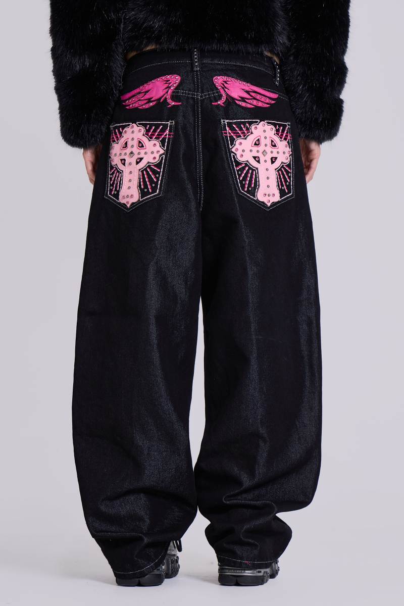 Jaded London Pink Sapphire XL Colossus Jeans Black