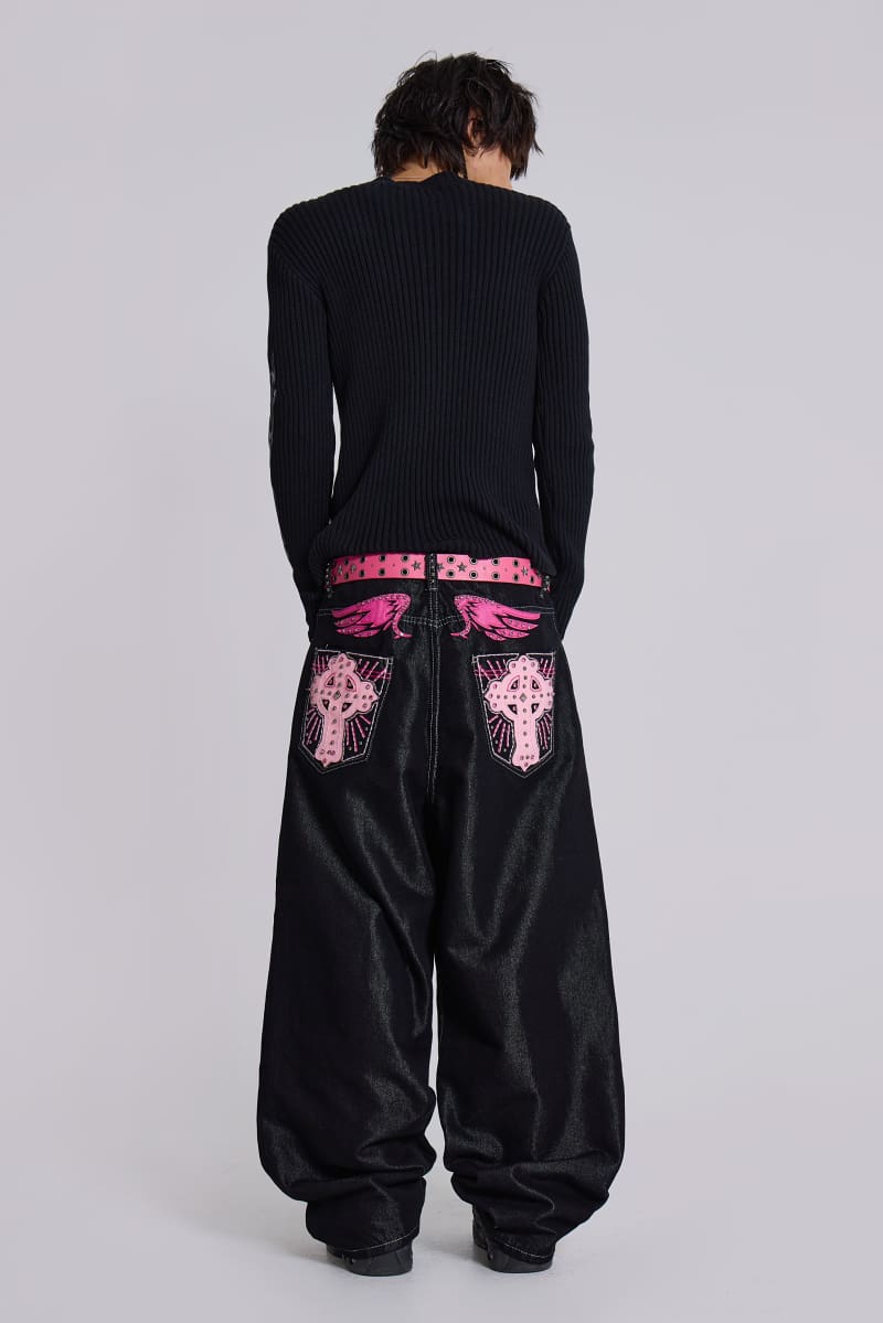 Jaded London Pink Sapphire XL Colossus Jeans Black