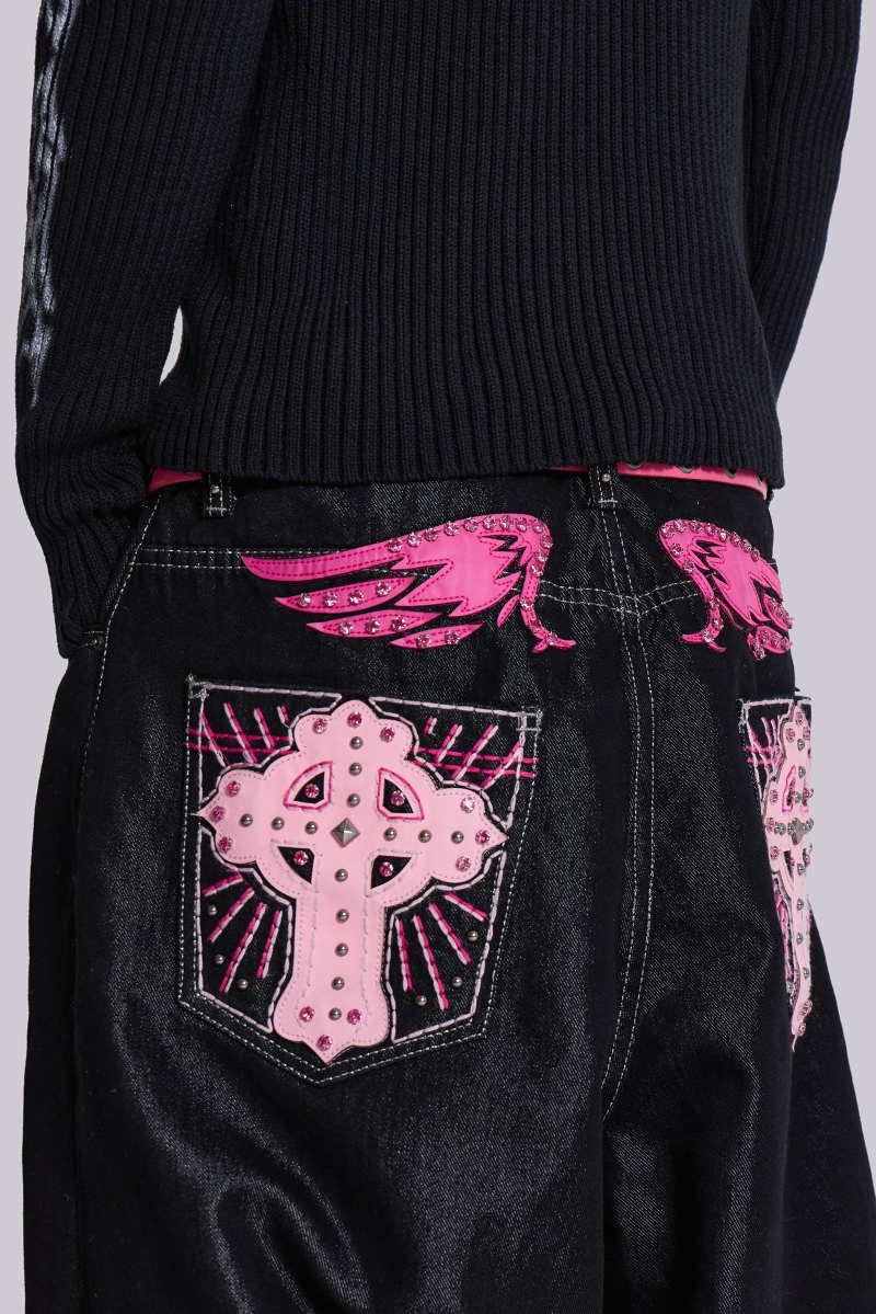 Jaded London Pink Sapphire XL Colossus Jeans Black