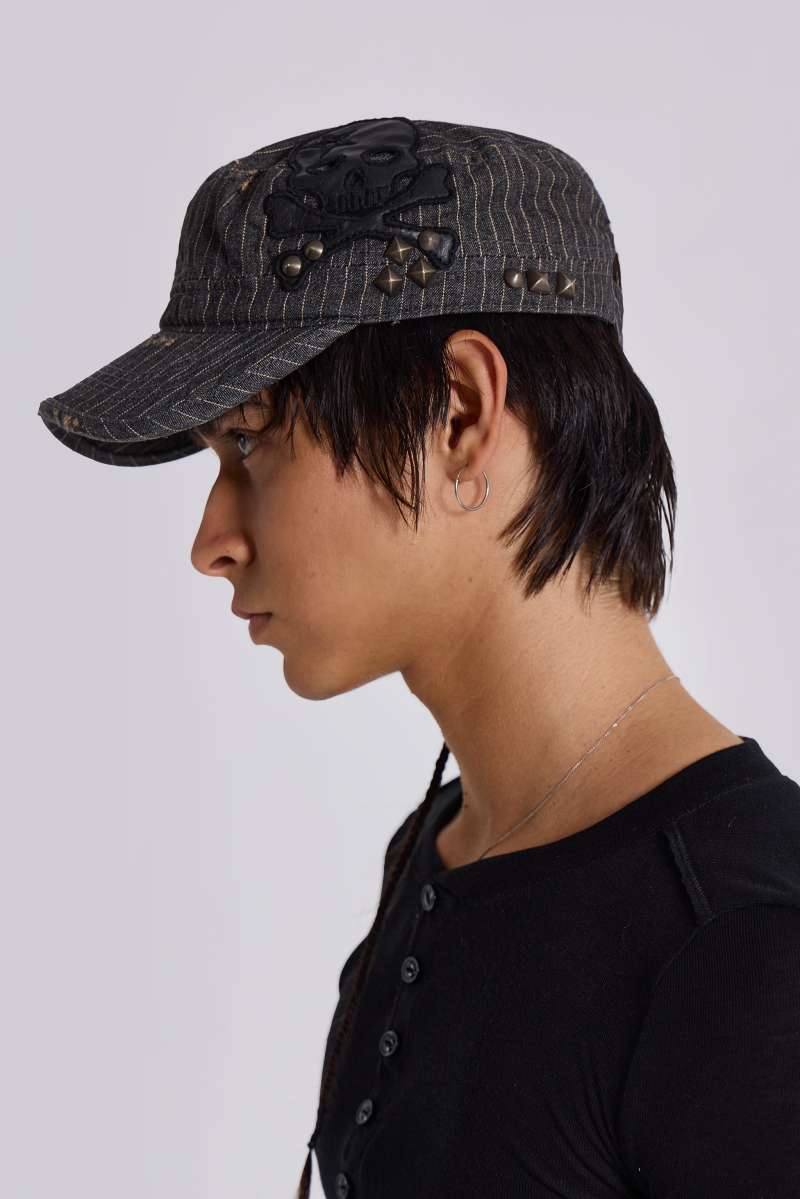 Jaded London Pinstripe Baker Boy Hat Grey