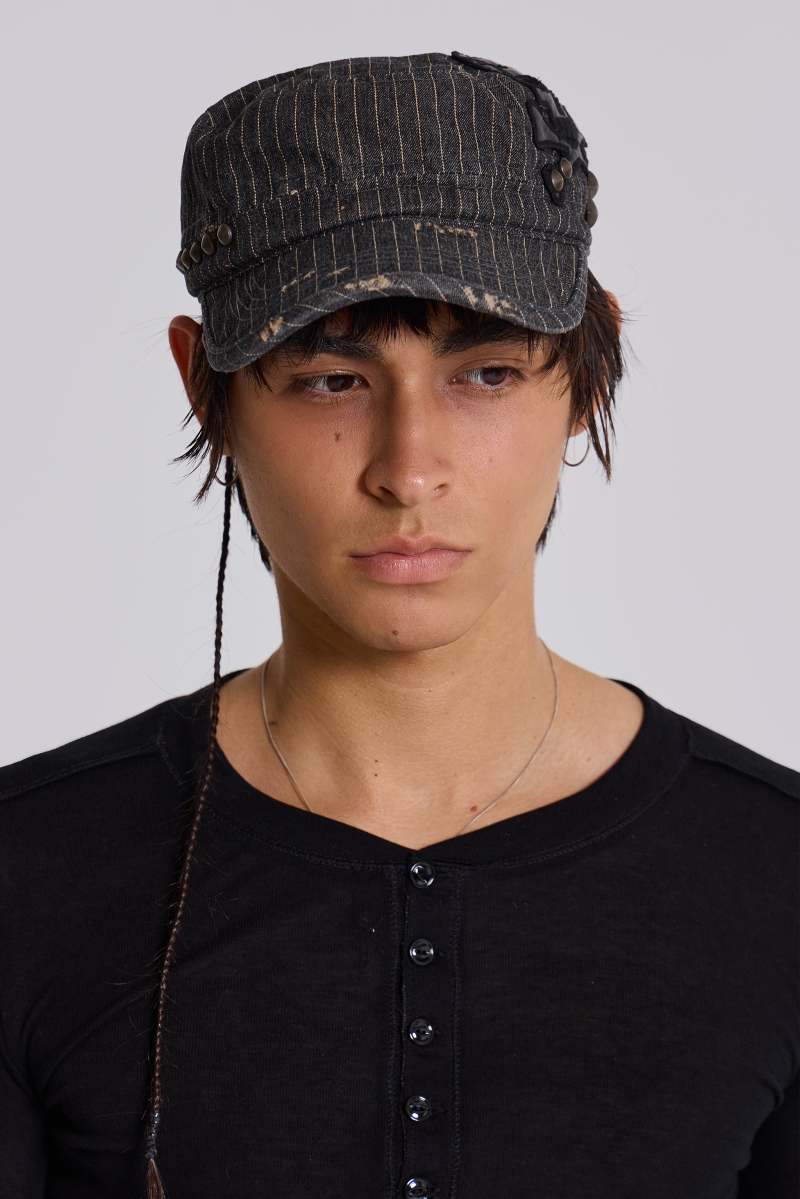 Jaded London Pinstripe Baker Boy Hat Grey