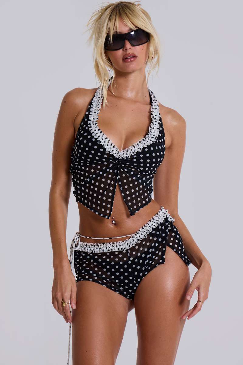 jaded london Polka Ruffle Wrap Mini Shorts Black