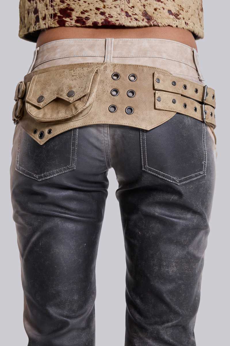 Jaded London Raider Faux Leather Pocket Belt Brown