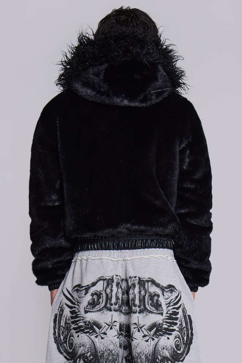 Jaded London Raven Faux Fur Jacket Black