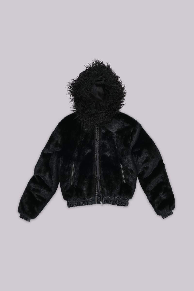 Jaded London Raven Faux Fur Jacket Black