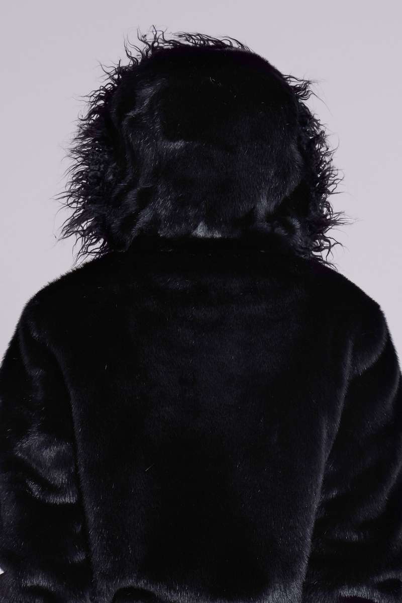 Jaded London Raven Faux Fur Jacket Black