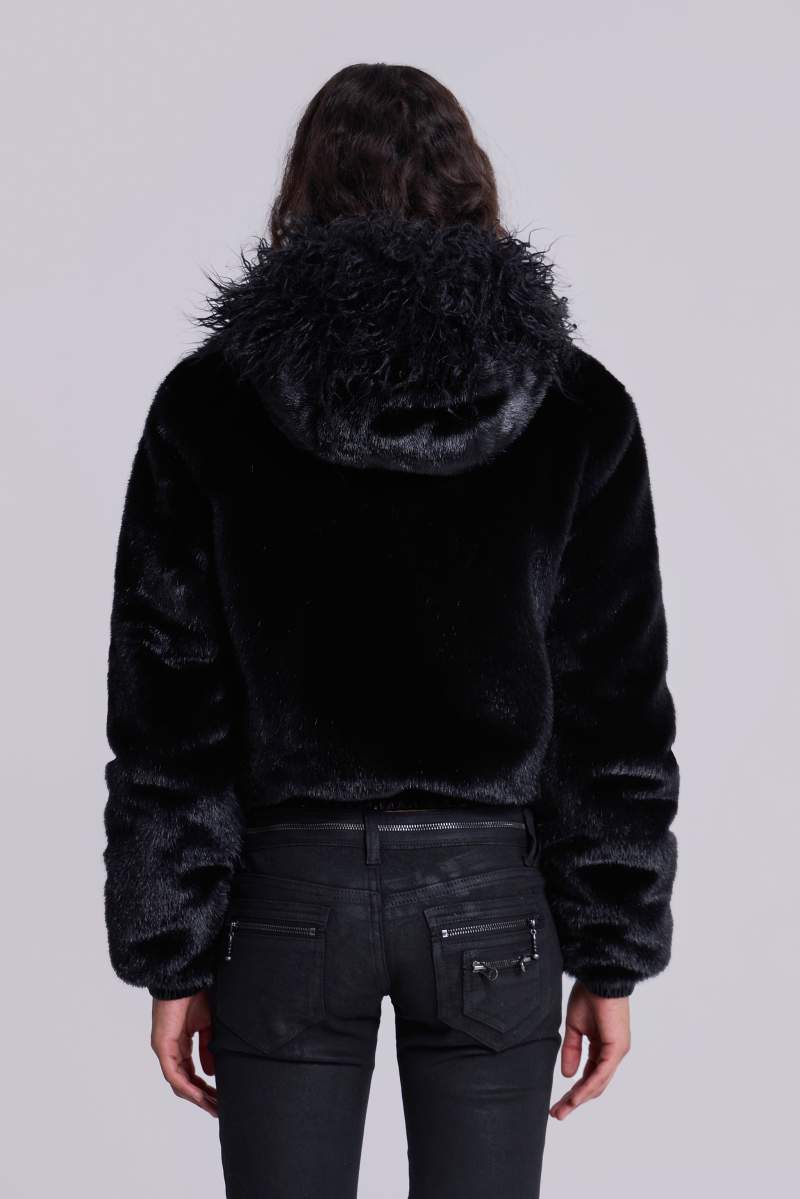 Jaded London Raven Faux Fur Jacket Black