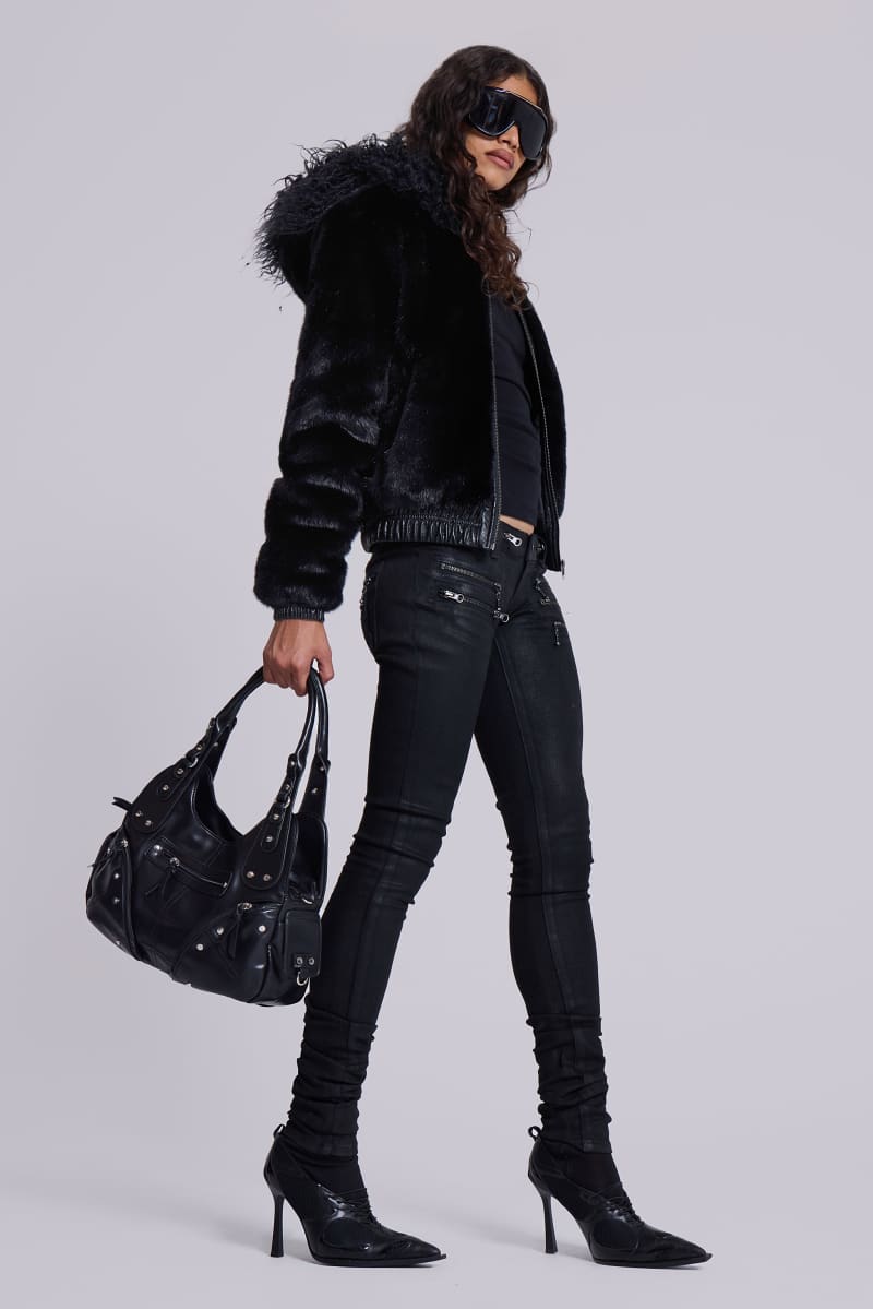 jaded london Raven Faux Fur Jacket Black