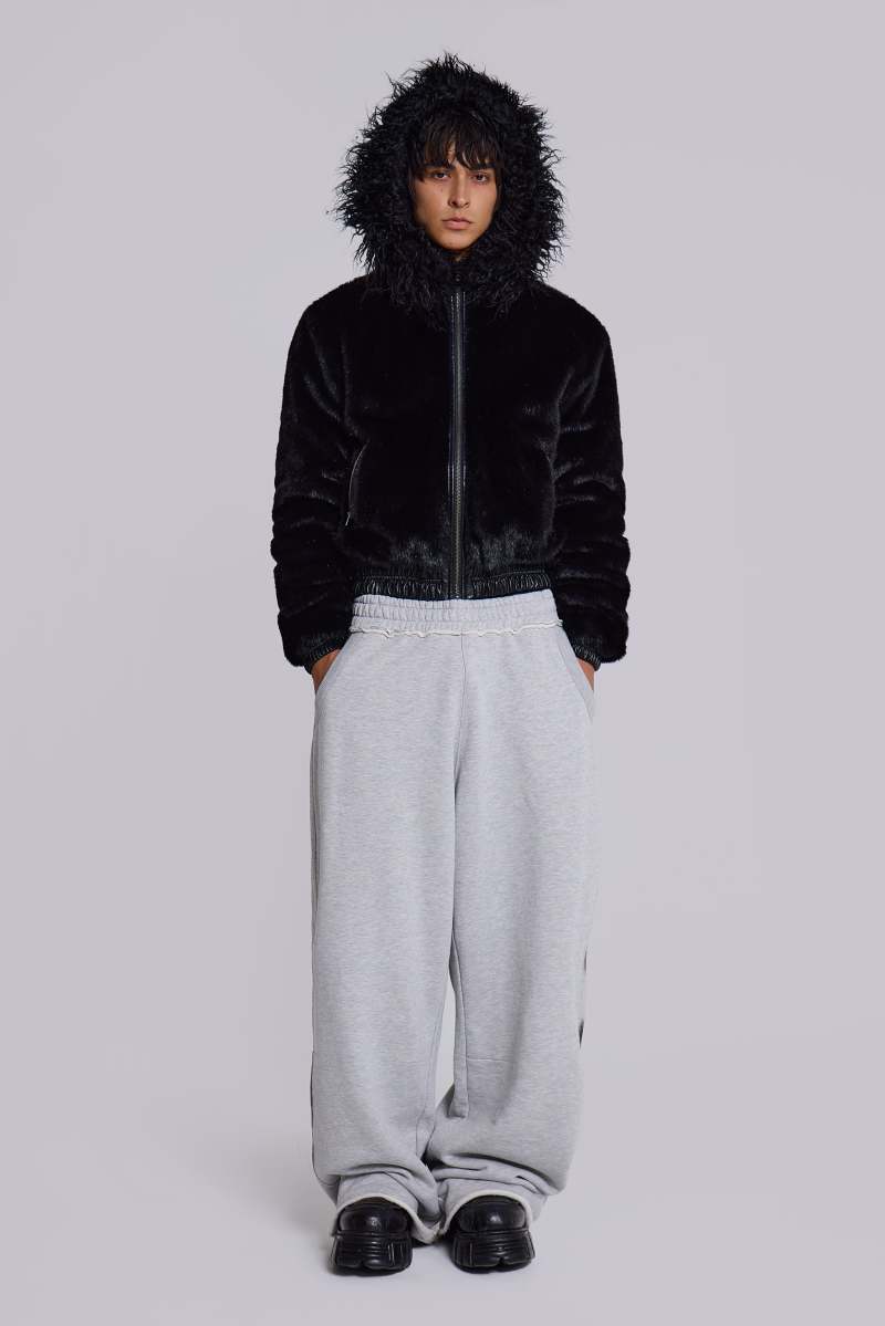 jaded london Raven Faux Fur Jacket Black