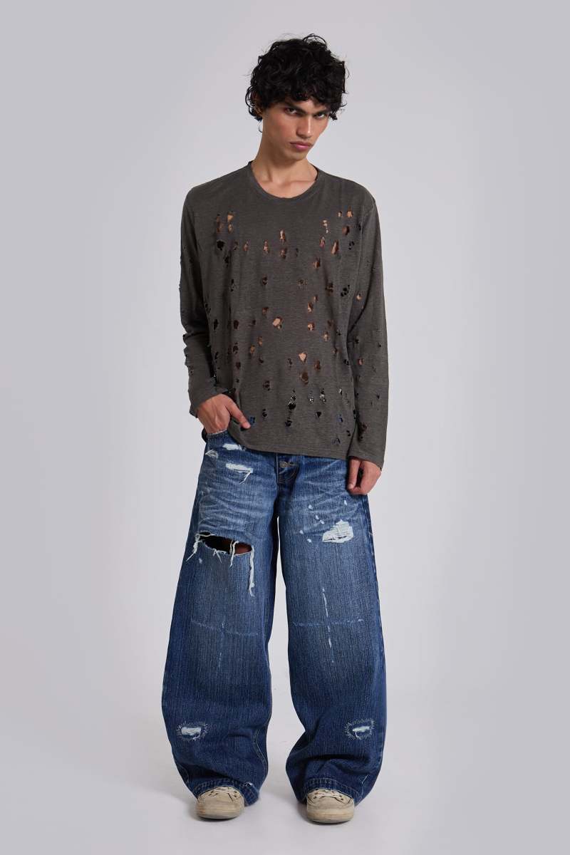 Jaded London Rifle Distressed Knit Top Grey