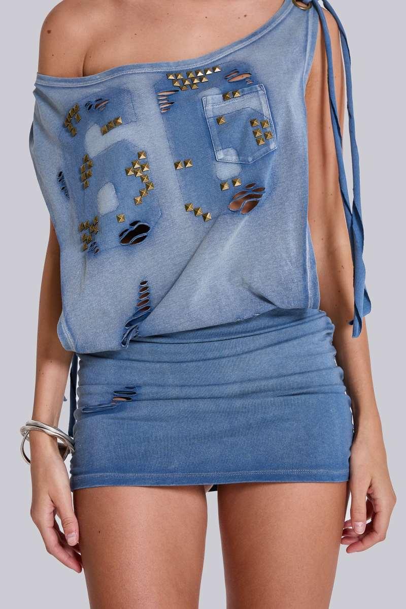 Jaded London Route 66 Studded Backless Dress Blue
