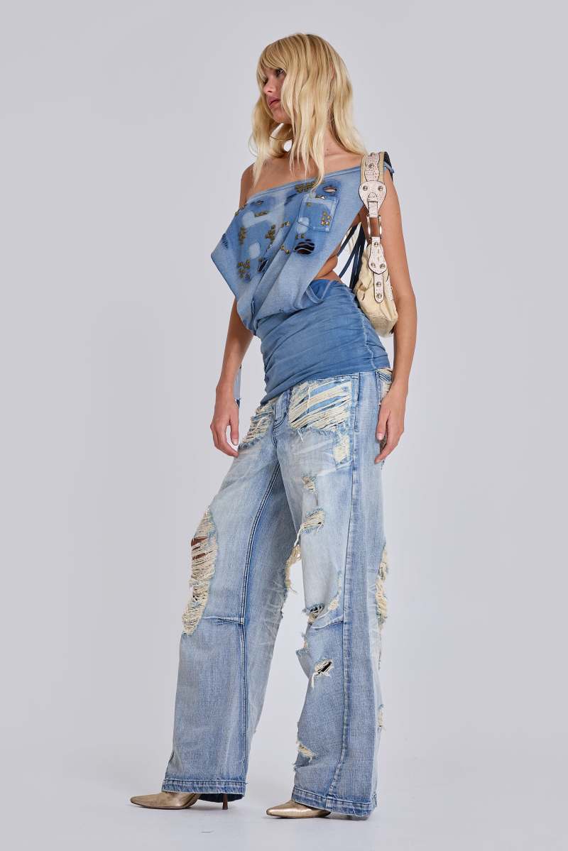 Jaded London Route 66 Studded Backless Dress Blue