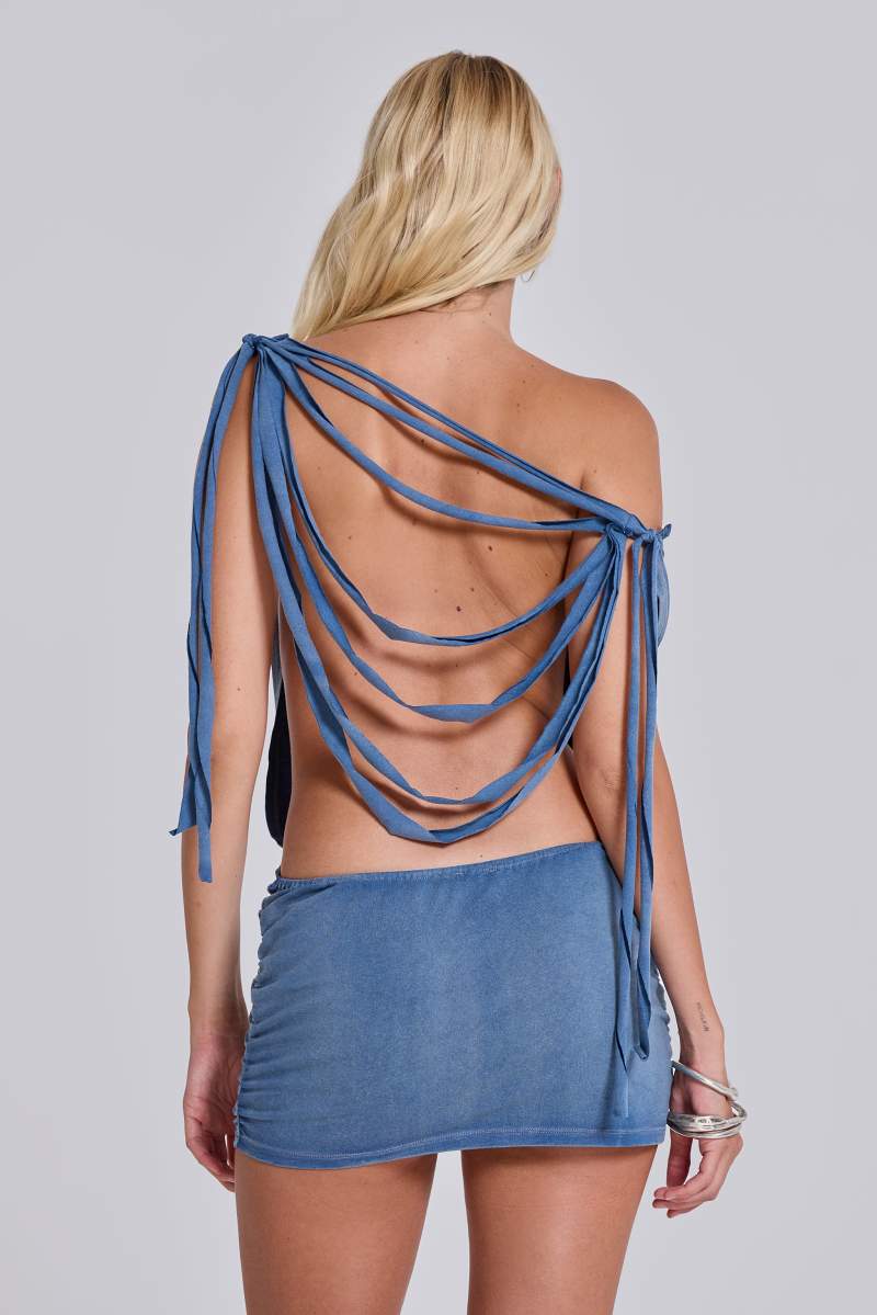 jaded london Route 66 Studded Backless Dress Blue