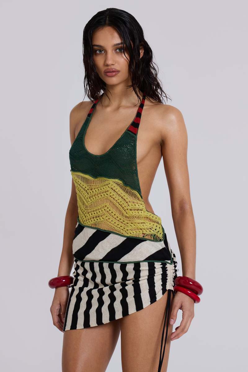 jaded london Rowa Asymmetric Knit Mini Dress Multi