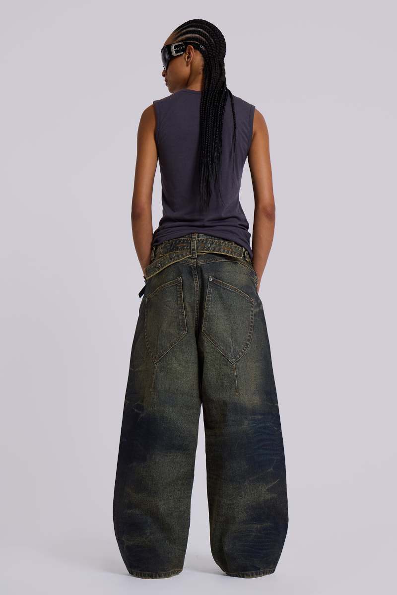 jaded london Rusted Cinch XL Colossus Jeans Black