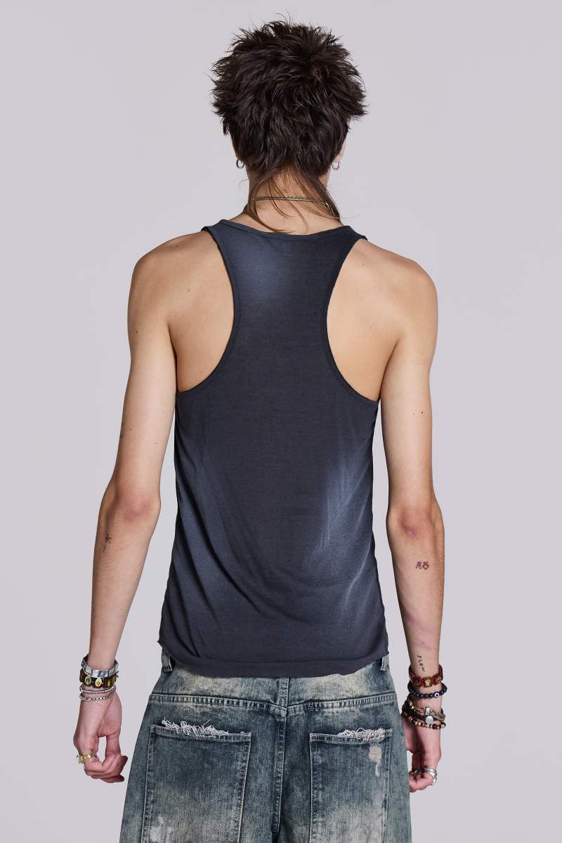 Jaded London Safety Pin Washed Black Tank Grey
