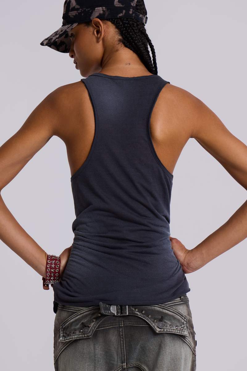 jaded london Safety Pin Washed Black Tank Grey