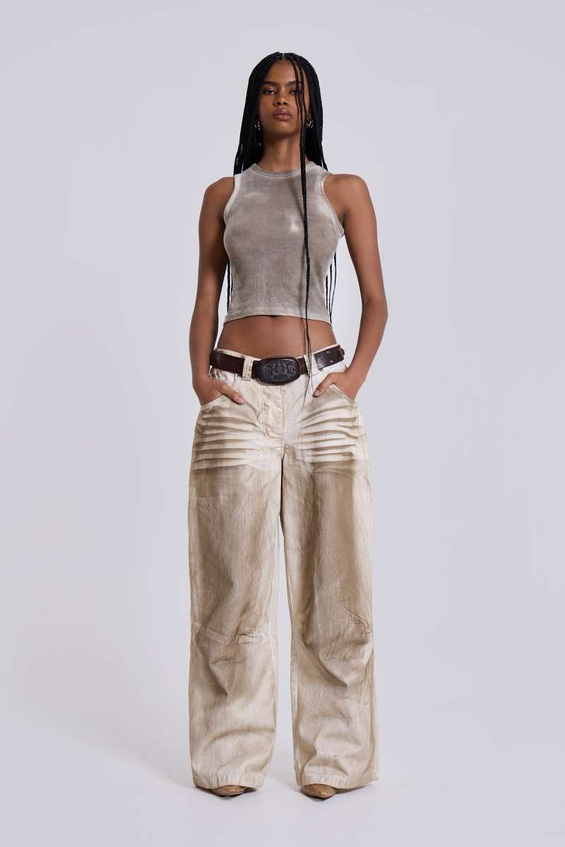 Jaded London Sand Oil Wash Colossus Jeans Beige