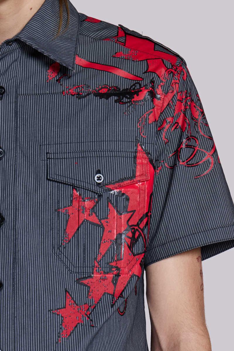 Jaded London Script Pinstripe Shirt Grey