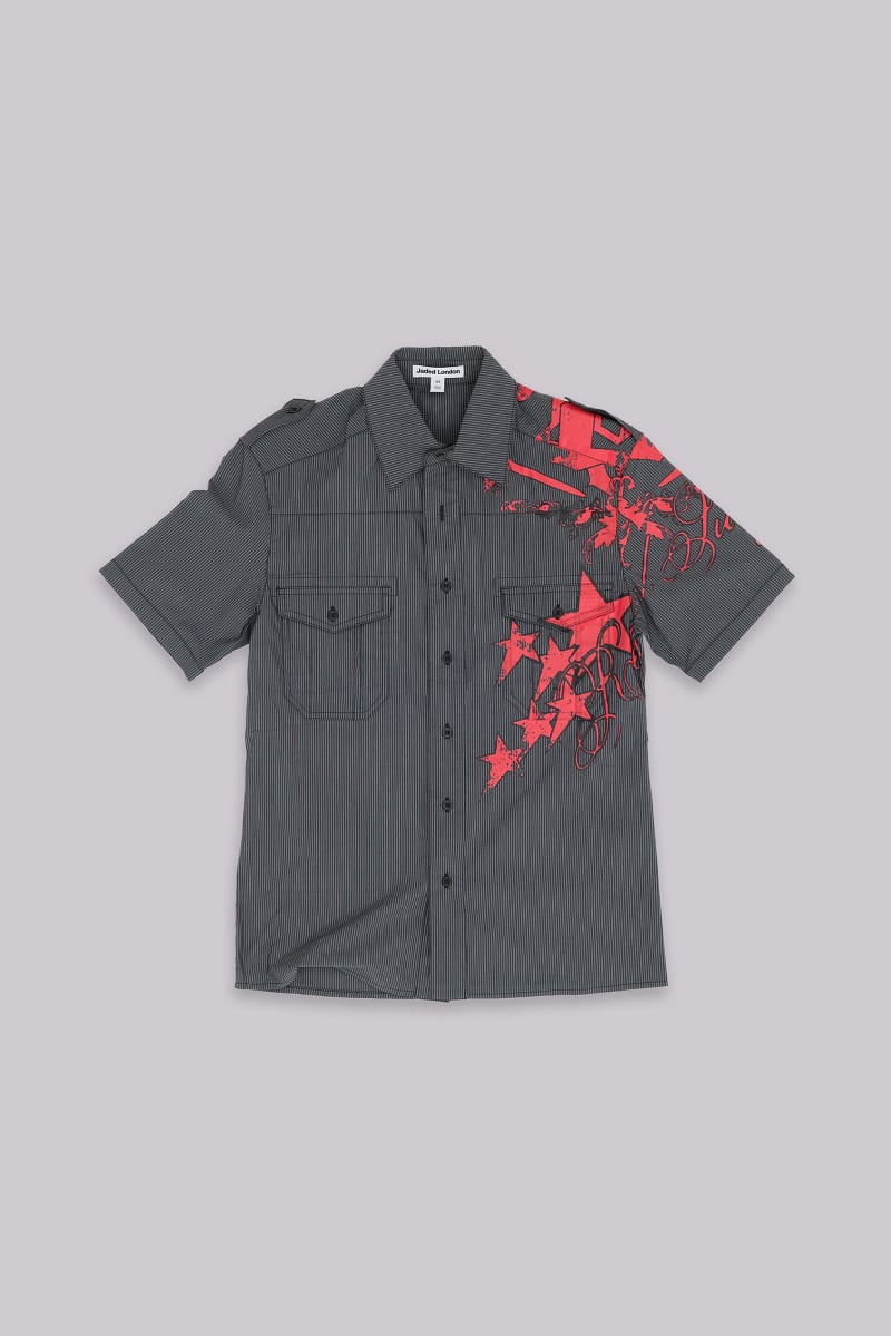 jaded london Script Pinstripe Shirt Grey