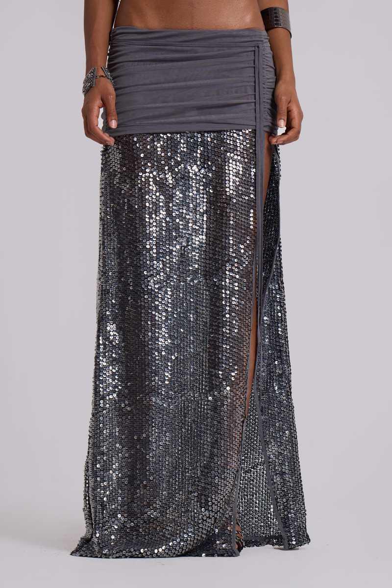 Jaded London Selina Sequin Maxi Skirt Grey