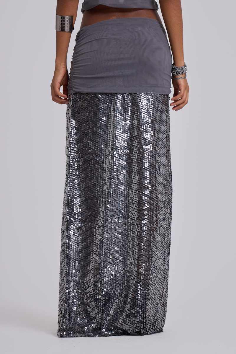 Jaded London Selina Sequin Maxi Skirt Grey