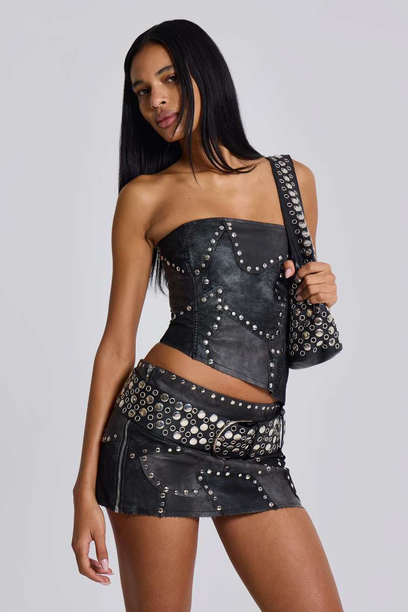 Jaded London Shadow Studded Corset Top Black