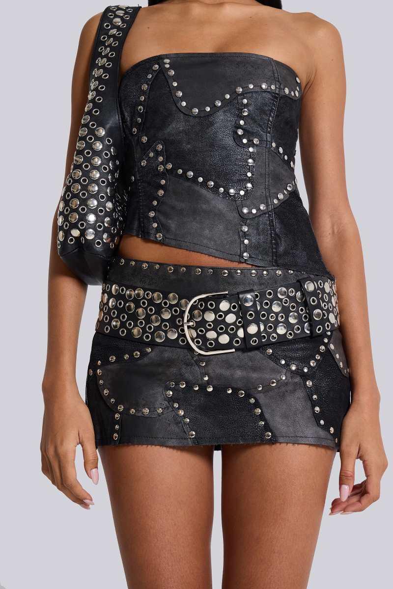 Jaded London Shadow Studded Corset Top Black