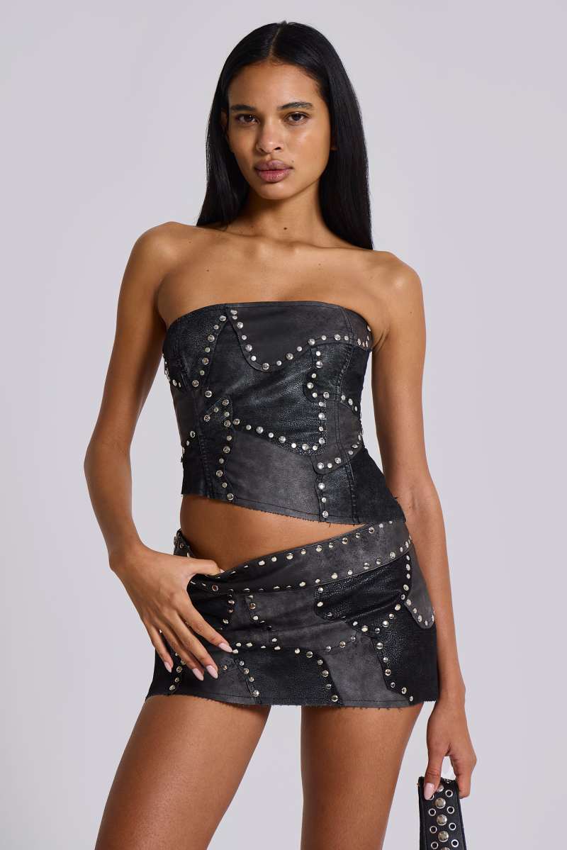 jaded london Shadow Studded Corset Top Black
