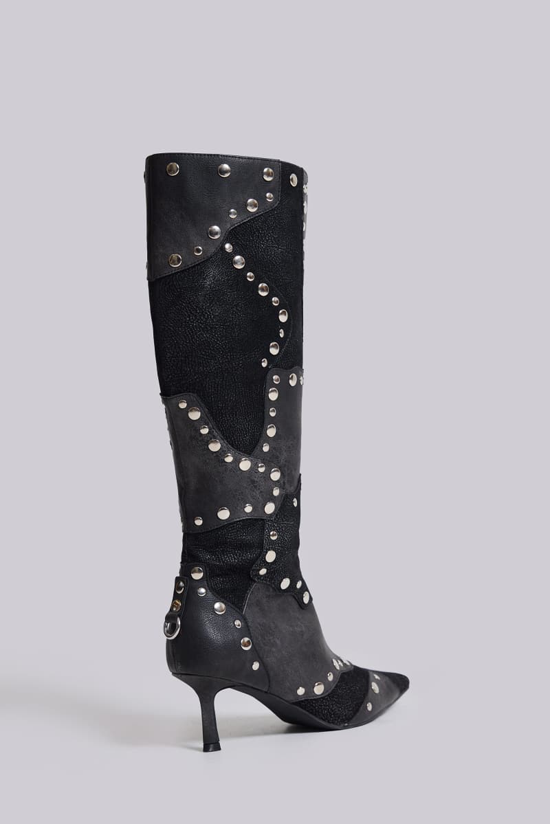 Jaded London Shadow Studded Knee High Boot Black