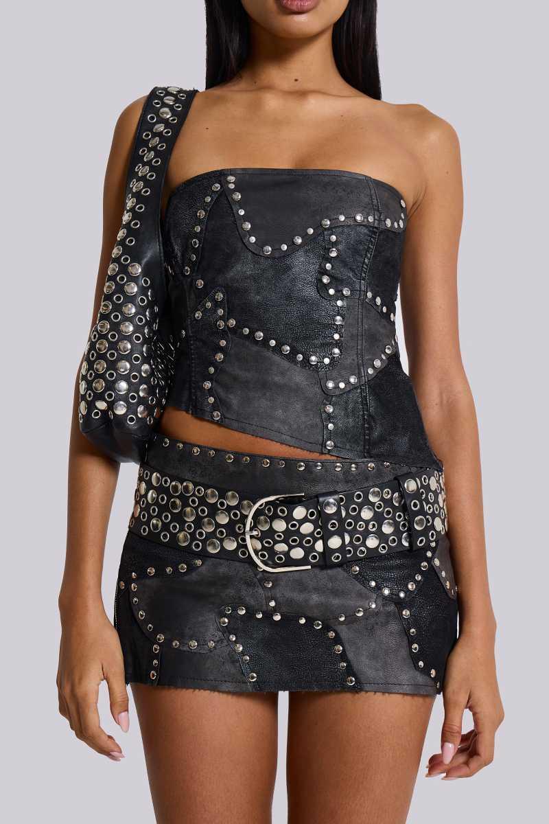 Jaded London Shadow Studded Mini Skirt Black