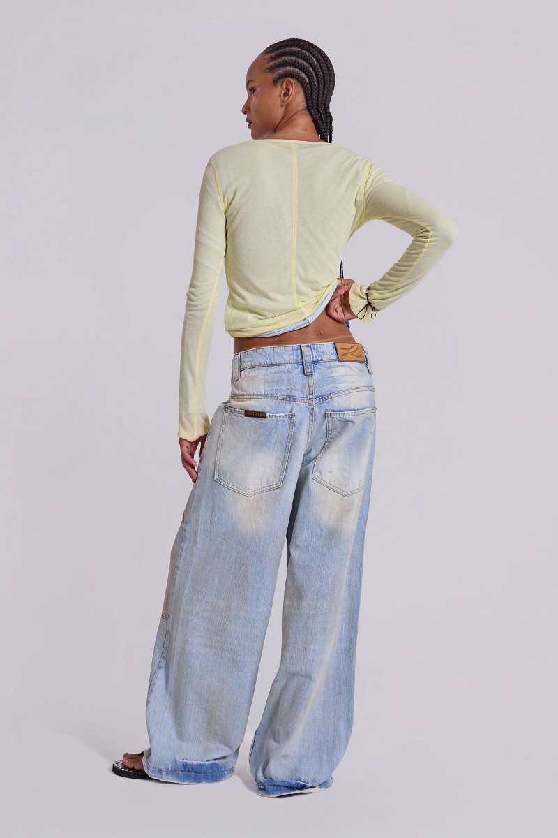 Jaded London Sheer Henley Top In Buttercup Yellow