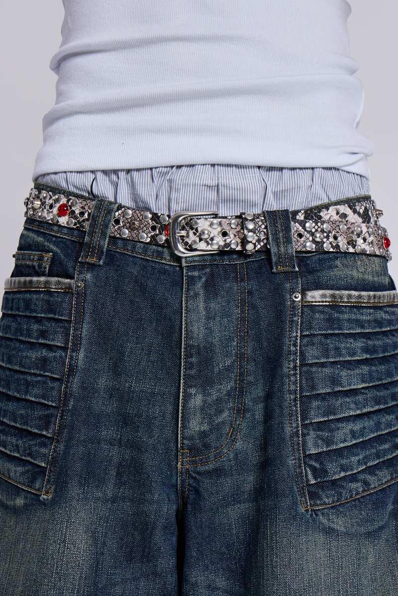 jaded london Silver Mamba Belt Snake Print