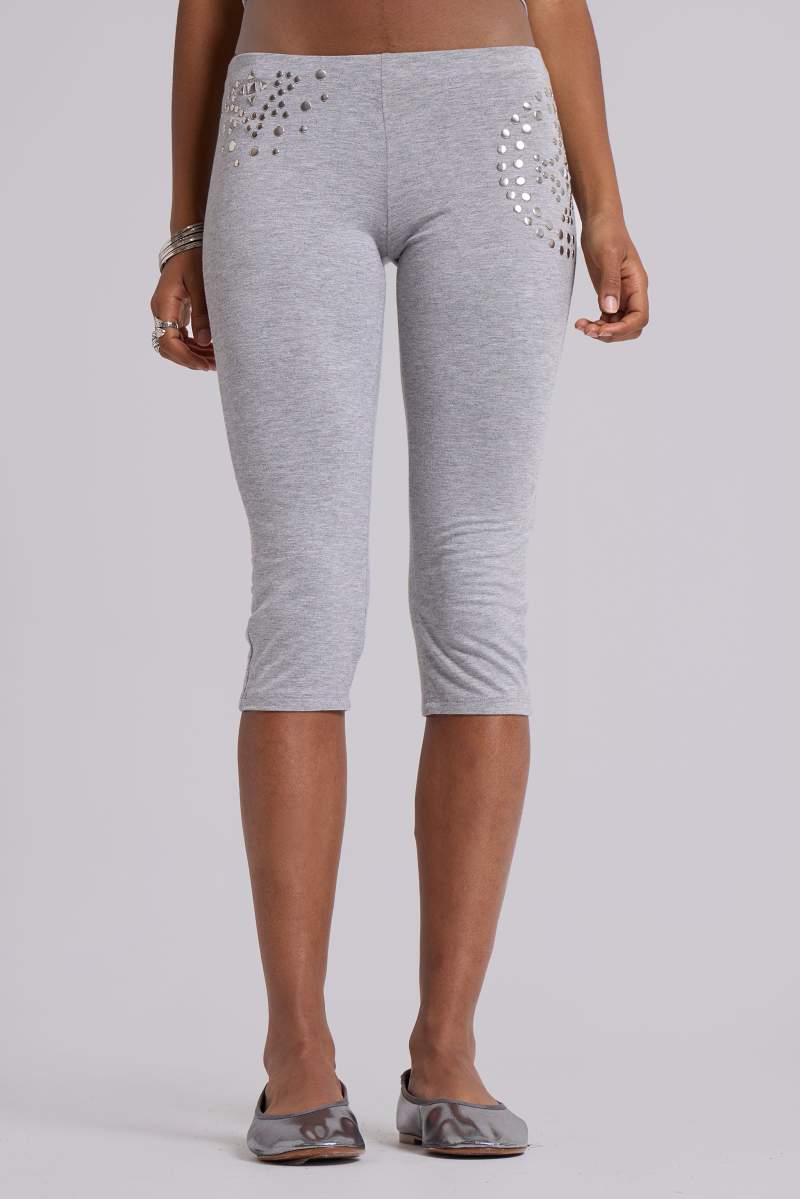 Jaded London Sita Studded Capri Trousers Grey Marl