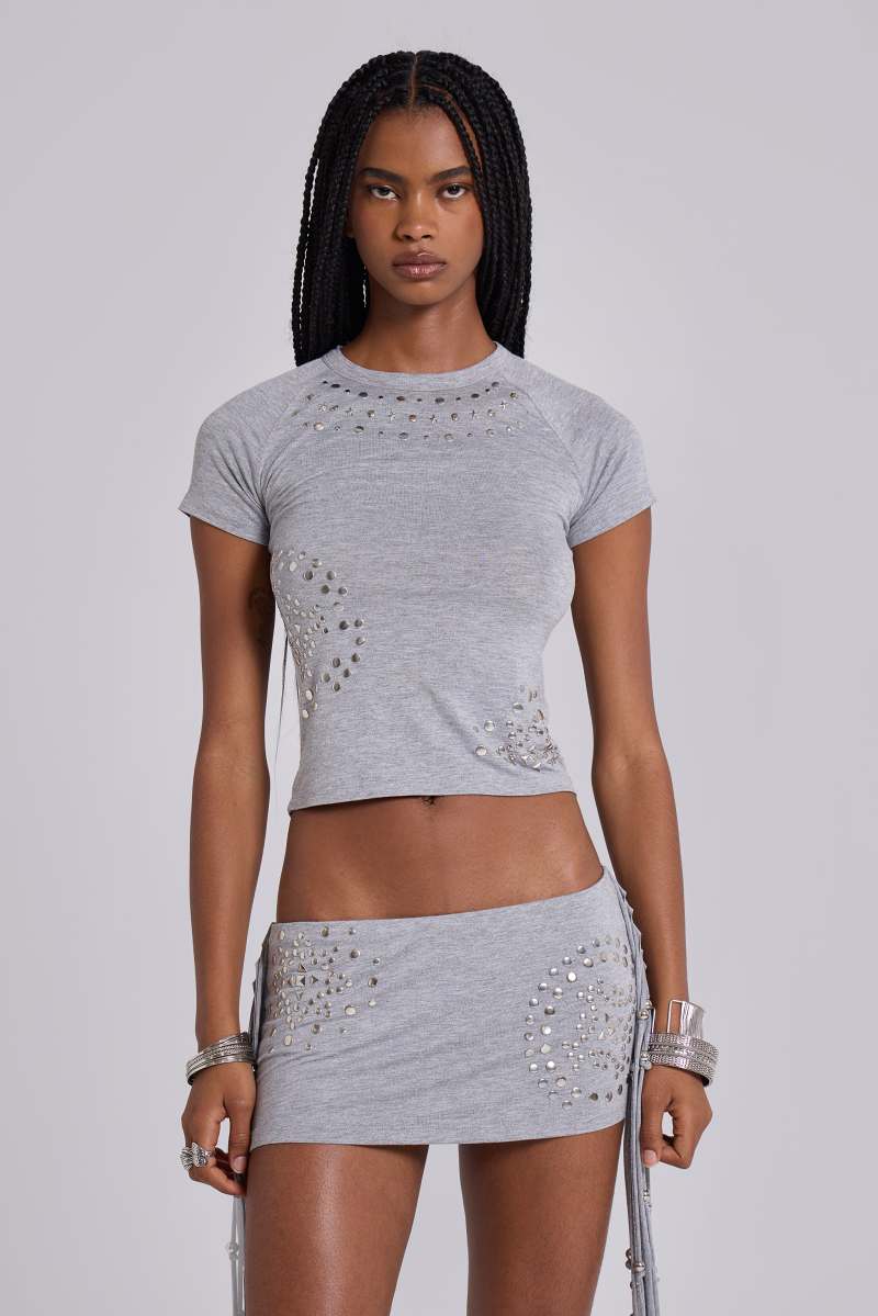 Jaded London Sita Studded Mini Skort Grey