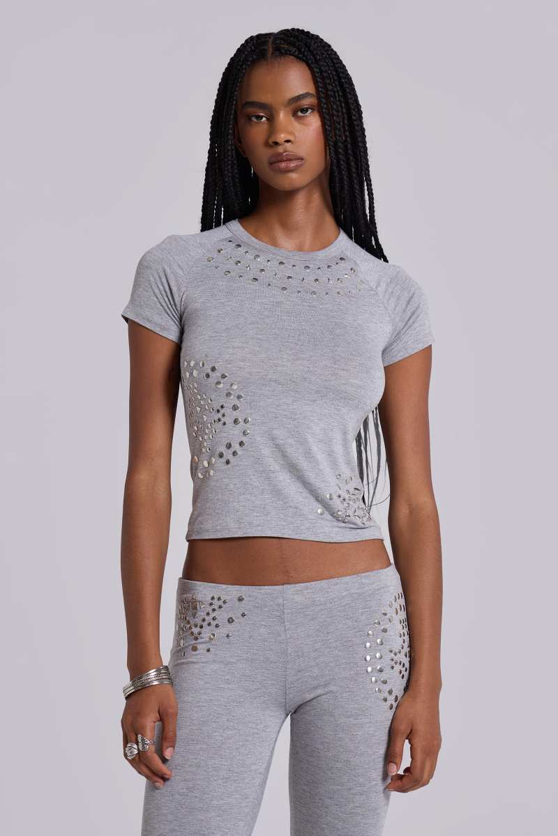 Jaded London Sita Studded Top Grey