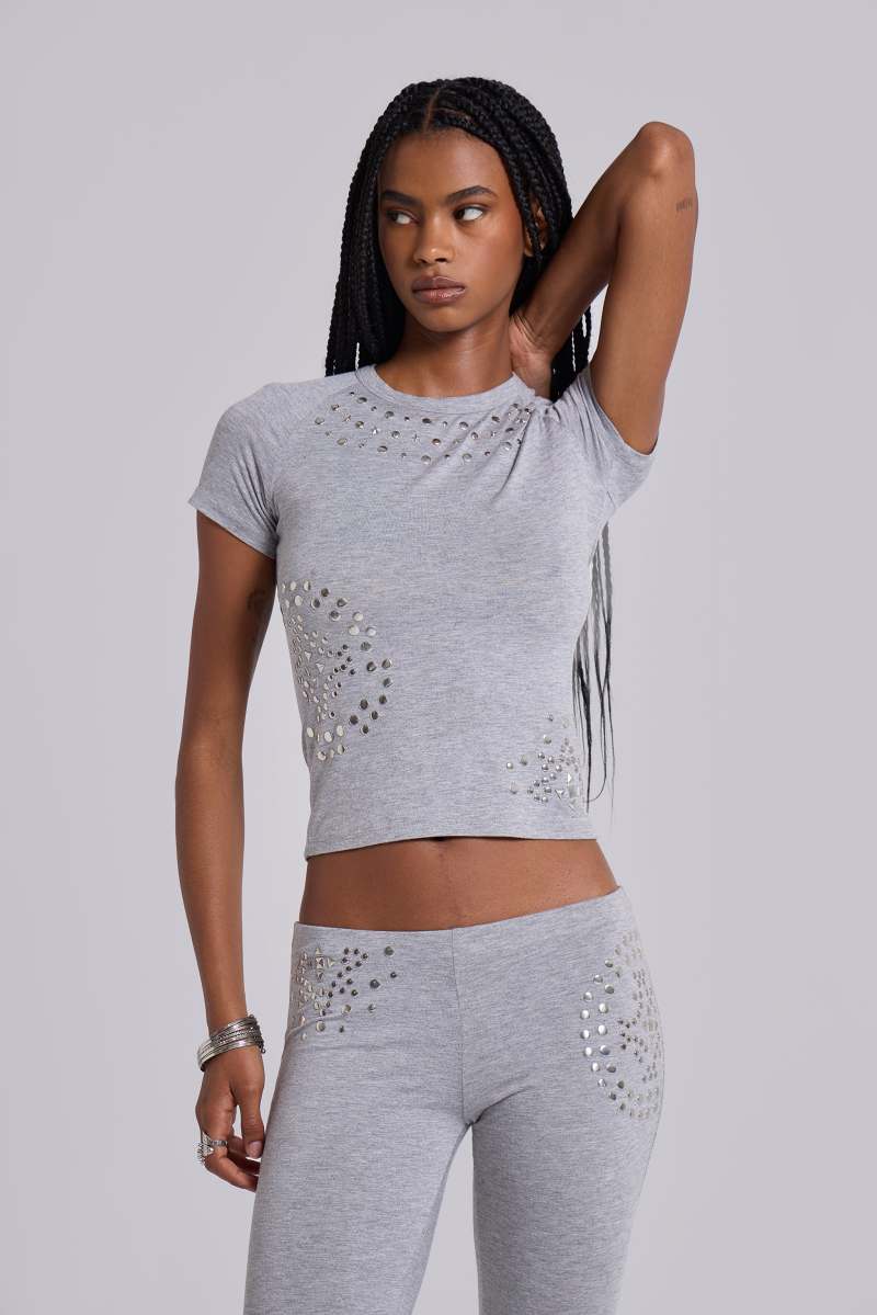 jaded london Sita Studded Top Grey