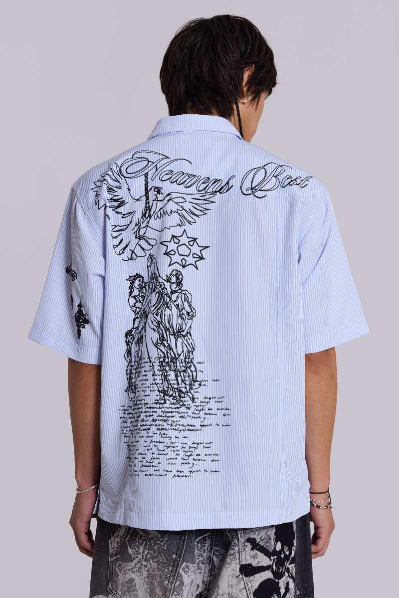 Jaded London Sketch Pinstripe Shirt Blue