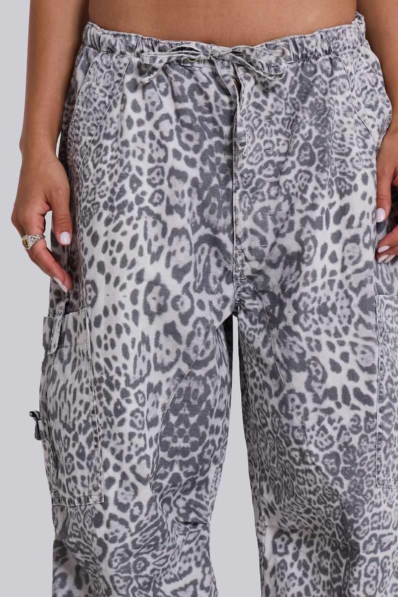 Jaded London Snow Leopard Parachute Pants Grey