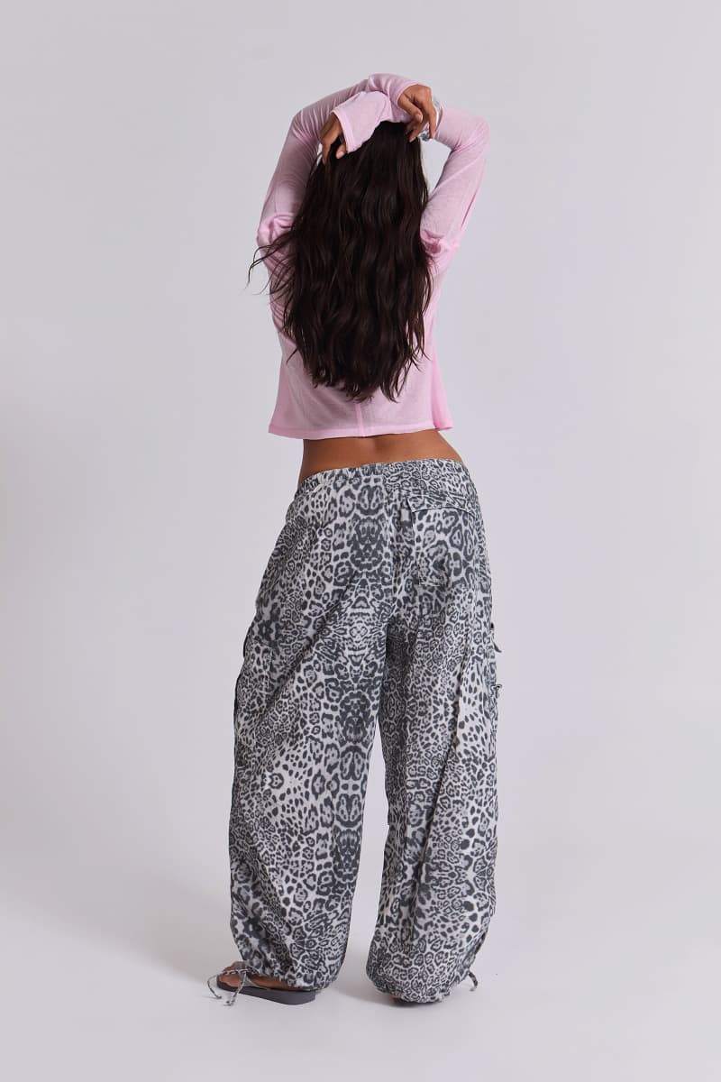 Jaded London Snow Leopard Parachute Pants Grey