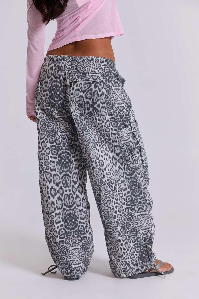 Jaded London Snow Leopard Parachute Pants Grey
