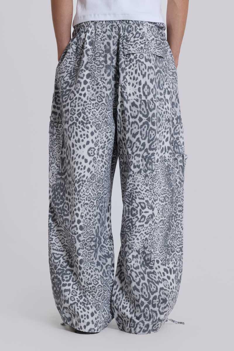 Jaded London Snow Leopard Parachute Pants Grey