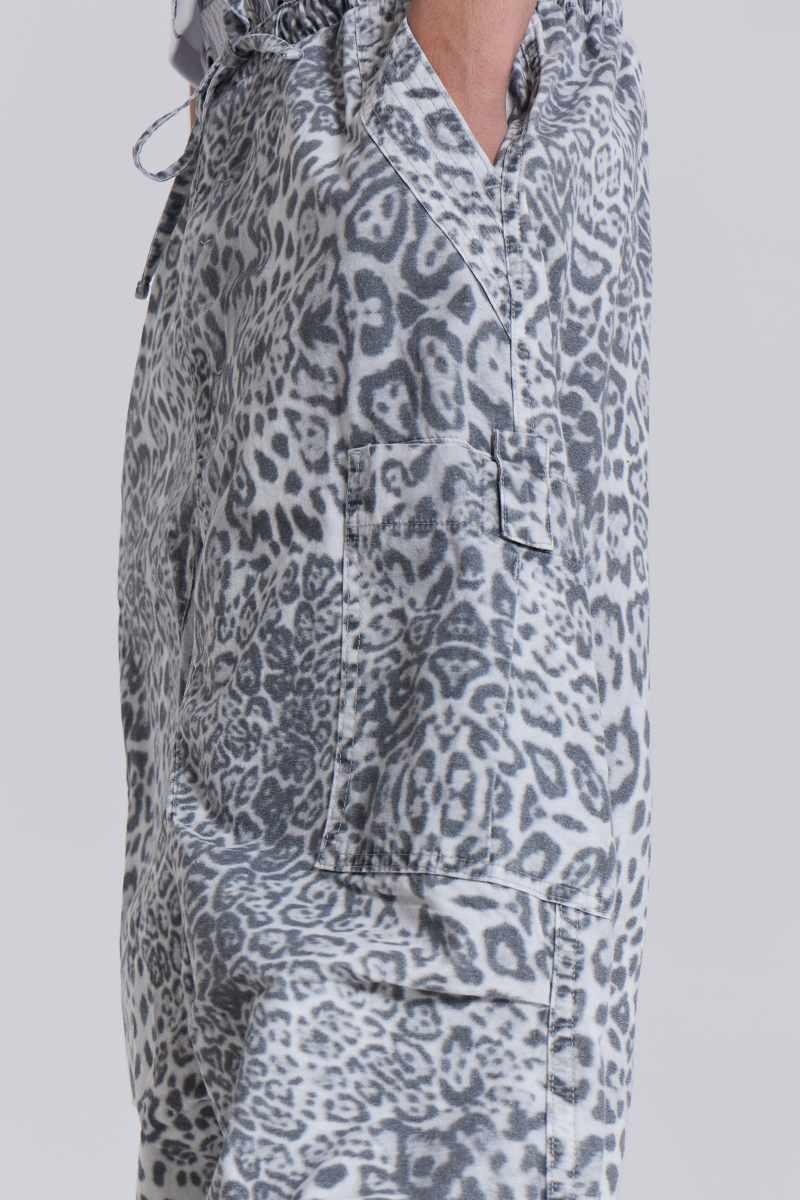 Jaded London Snow Leopard Parachute Pants Grey