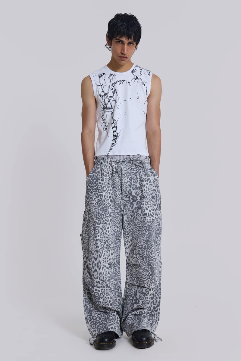 jaded london Snow Leopard Parachute Pants Grey