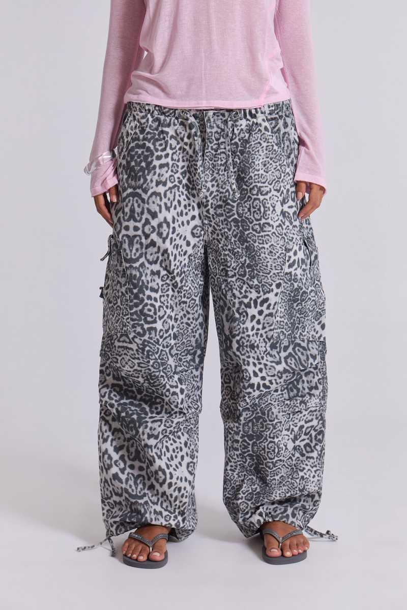 jaded london Snow Leopard Parachute Pants Grey
